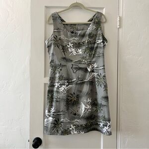 New Vintage grey cotton Hawaiian print tourist mini shift dress medium large